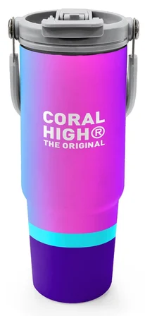Coral High 900 ml Kız Çocuk Mor Pembe Renkli Çizgili Çelik Termos /Matara - 38723
