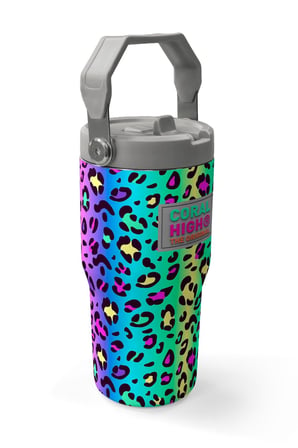 Coral High 600 ml Pipetli ve Kulplu Yeşil Mor Leopar Desenli Kız Çocuk Matara 38911