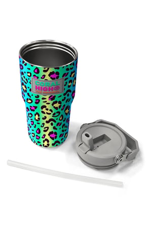 Coral High 600 ml Pipetli ve Kulplu Yeşil Mor Leopar Desenli Kız Çocuk Matara 38911