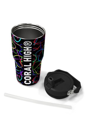 Coral High 600 ml Pipetli ve Kulplu Kalp Baskılı Siyah Pembe Kız Çocuk Matara 38915