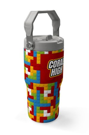 Coral High 600 ml Pipetli ve Kulplu Kırmızı Yapı Blokları Baskılı Erkek Çocuk Matara 38917