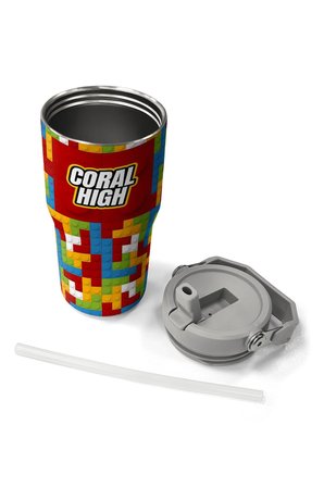 Coral High 600 ml Pipetli ve Kulplu Kırmızı Yapı Blokları Baskılı Erkek Çocuk Matara 38917