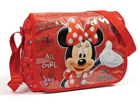 Yaygan Minnie Mouse Kabartmalı Kırmızı Postacı Çantası