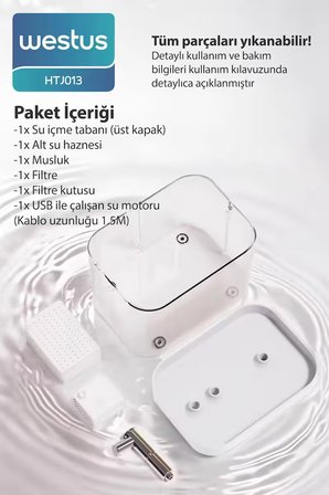 Westus İnpets H13 1.5l Otomatik Kedi Köpek Su Pınarı Çeşmesi Ultra Sessiz Su Sebili Şelalesi - Usb Girişli