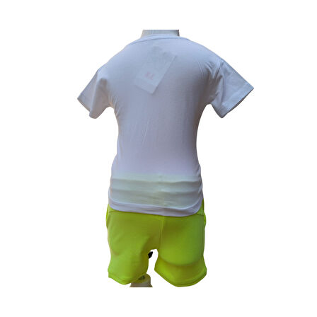 Kız Çocuk İkili Takım – Silence Please Baskılı Beyaz T-Shirt Sarı Şort