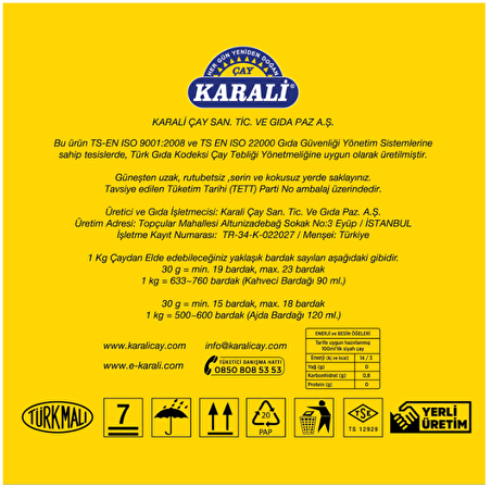 Karali Organik Demlik Poşet Siyah Çay 30 gr 200'lü 
