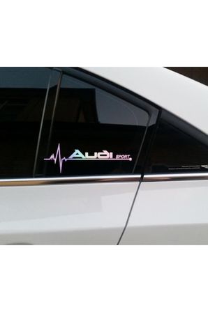 Audi  Yan Cam Sticker Oto Kapı  20 Cm X 7 Cm Holo-Chroma