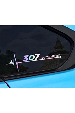 Peugeot 307 Yan Cam Sticker Oto Kapı  20 Cm X 7 Cm Holo-Chroma
