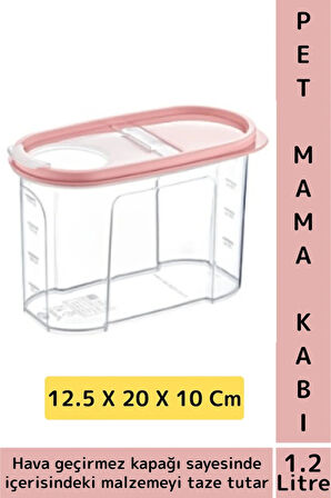 Dayanıklı Sert Plastik Hijyenik Tazelik Sağlayan Hava Geçirmez Kapak Kedi Köpek Mama Kabı 1.2 Litre