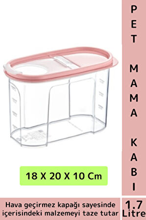 Dayanıklı Sert Plastik Hijyenik Tazelik Sağlayan Hava Geçirmez Kapak Kedi Köpek Mama Kabı 1.7 Litre