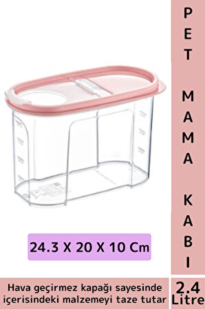 Dayanıklı Sert Plastik Hijyenik Tazelik Sağlayan Hava Geçirmez Kapak Kedi Köpek Mama Kabı 2.4 Litre