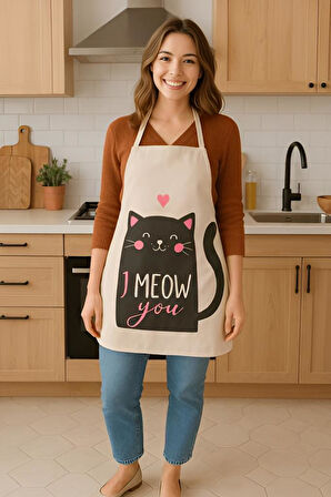 I Meow You Mutfak Önlüğü Kedi Desenli, Sıvı Geçirmez Sevimli Tasarım