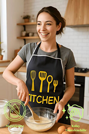 Kitchen Style Mutfak Önlüğü – Çatal Kaşık Desenli, Sıvı Geçirmez Şık Tasarım