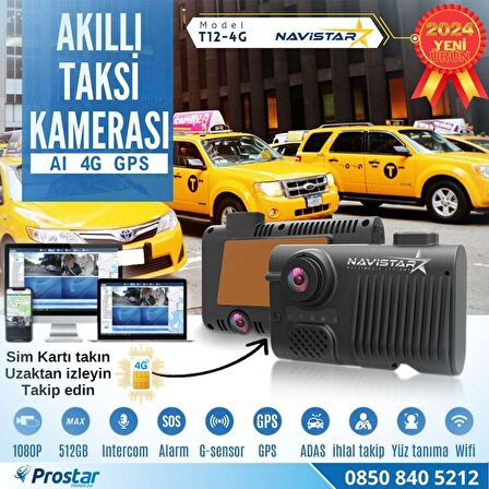 Uzaktan izlemeli 2 Kameralı Wifi GPS 4G Yapay Zeka destekli Akıllı Dashcam Taksi Kamera Sistemi