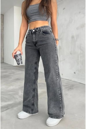 Palazzo Kadın Füme Likralı Salaş Palazzo Jeans Pantolon New Sezon Rahat Kesim-4