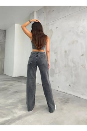 Palazzo Kadın Füme Likralı Salaş Palazzo Jeans Pantolon New Sezon Rahat Kesim-4
