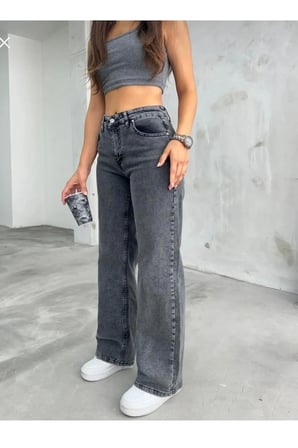 Palazzo Kadın Füme Likralı Salaş Palazzo Jeans Pantolon New Sezon Rahat Kesim-4