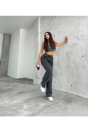 Palazzo Kadın Füme Likralı Salaş Palazzo Jeans Pantolon New Sezon Rahat Kesim-4