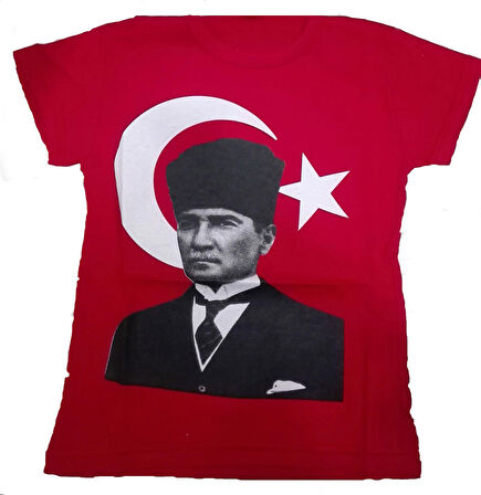 5 Yaş 12 Yaş Arası  Türk Bayrağı Üzeri Atatürk Baskılı Çocuk Tişört Unisex T-Shirt