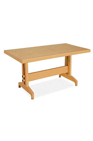 Diva Plastik Masa 80x140 | Balkon Bahçe Dış Mekan Mobilyası - Teak / Kahverengi Ahşap Desenli