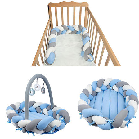 Sevi Bebe 3in1 Çok Fonksiyonlu Örgü Yatak & Kenar Koruyucu Mavi