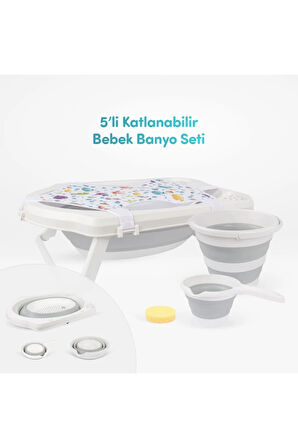 5'li Katlanabilir Bebek Banyo Seti- Pembe