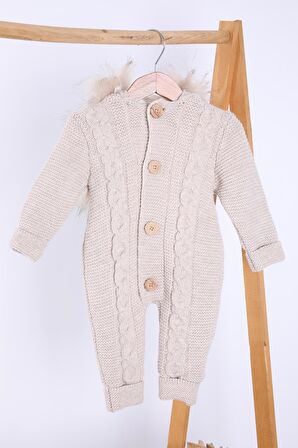 Babyhola %100 Kalın Triko İçi Velsoft Tulum Kız Erkek Bebek Çocuk Kapüşonlu Kışlık Dış Tulum 5713