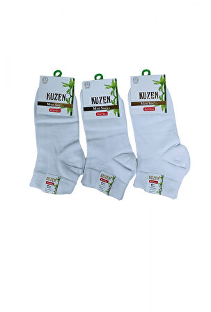 Kuzen Dikişsiz Yarım Konç Beyaz Bambu Erkek Çorap 12 Adet