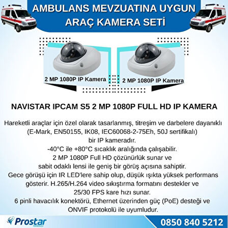 Ambulans Mevzuatına Uygun 2 Kameralı 8 Kanal Mobil NVR 1 TB 7 inç Monitörlü Tak Kullan Set