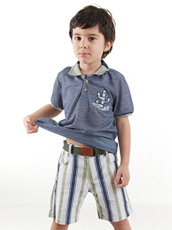 Erkek Çocuk 3'lü Takım Polo Yaka T-shirt Şort Kemer Takım