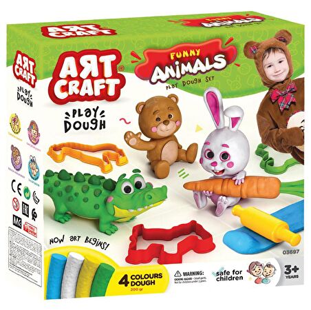 Eğlenceli Hayvanlar Hamur Set 200 gr Funny Animals 4 Renk Hamur Seti