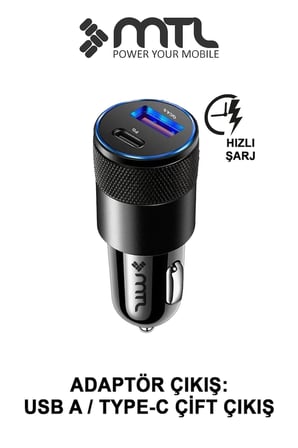 Araç Şarj Aleti Çakmaklık 38W Type-C + USB Çift Portlu - Qualcomm QC 4.0 Desteği MT-A1833