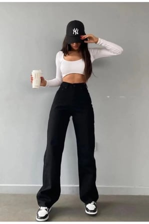 Nvn Hsn Cnk Xier Siyah Likralı Bel Salaş Jean Pantolon New Sezon