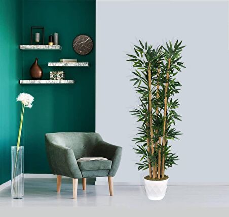 Yapay Bambu Ağacı 5 Sopalı 150 cm Yoğun Yapraklı