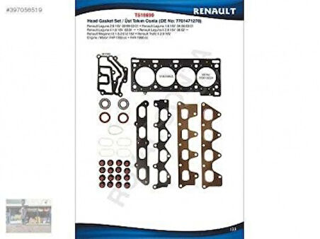 Renault Ust Takım Contası Silindir Kapaklı Subap Lastıklı Keceli Laguna II 1,8 / 2,0 16v F4r - Royal T518690