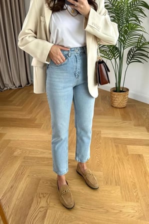 Çnr Kadın Yüksek Bel Mom Jeans Likralı Esnek Kot Pantolon Yeni Hsn