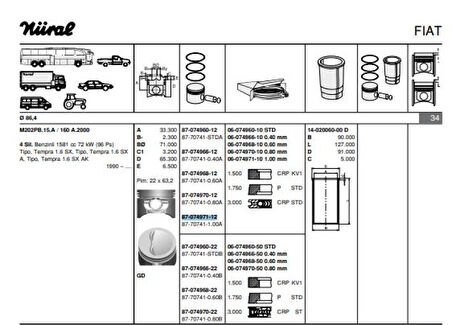 Tofas Piston Segman I Tempra Slx 1.6 1mm - Goetze 877074110000ag