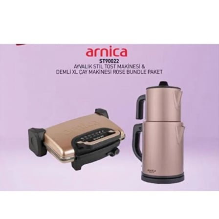 Arnica 2'li Özel Paket ST90022 Ayvalık Stil Tost Makinesi + Demli XL Çay Makinesi Rose