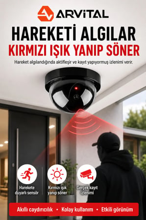 Arvital Maket Güvenlik Kamerası Dome Kablosuz Pilli Kırmızı Işıklı Caydırıcı