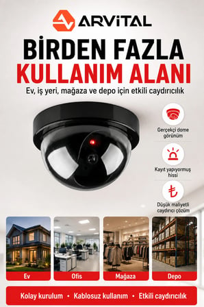 Arvital Maket Güvenlik Kamerası Dome Kablosuz Pilli Kırmızı Işıklı Caydırıcı