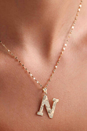 14 Ayar Altın N Harf Füzyon Kolye