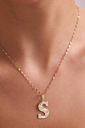 14 Ayar Altın S Harf Füzyon Kolye