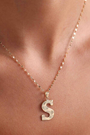 14 Ayar Altın S Harf Füzyon Kolye