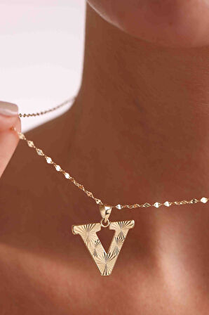 14 Ayar Altın V Harf Füzyon Kolye