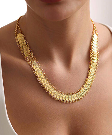 14 Ayar Altın Sıralı Tuğra Zincir Kolye