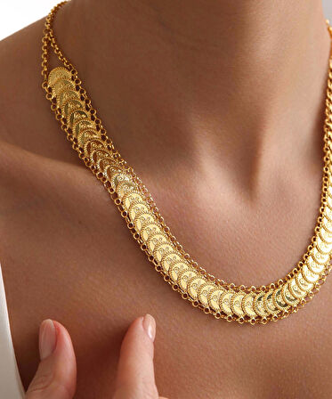 14 Ayar Altın Sıralı Tuğra Zincir Kolye