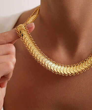 14 Ayar Altın Sıralı Tuğra Zincir Kolye