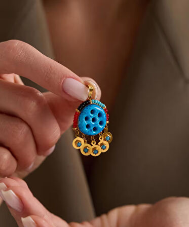 14 Ayar Altın Siyah Boncuklu Süryani Nazarlığı 7 Gözlü Kolye Ucu