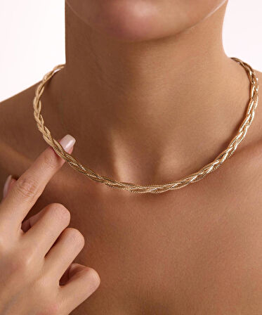 14 Ayar Üçlü Zarif Italyan Örgü Kolye