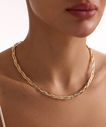 14 Ayar Üçlü Zarif Italyan Örgü Kolye